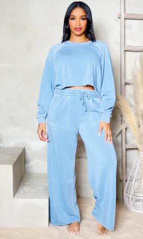 Cozy Mist Sweater and Sweatpants Set - Gray Blue FINAL SALE