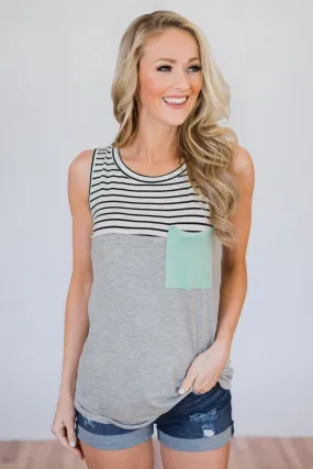 Day by Day Striped Pocket Tank Top- Mint