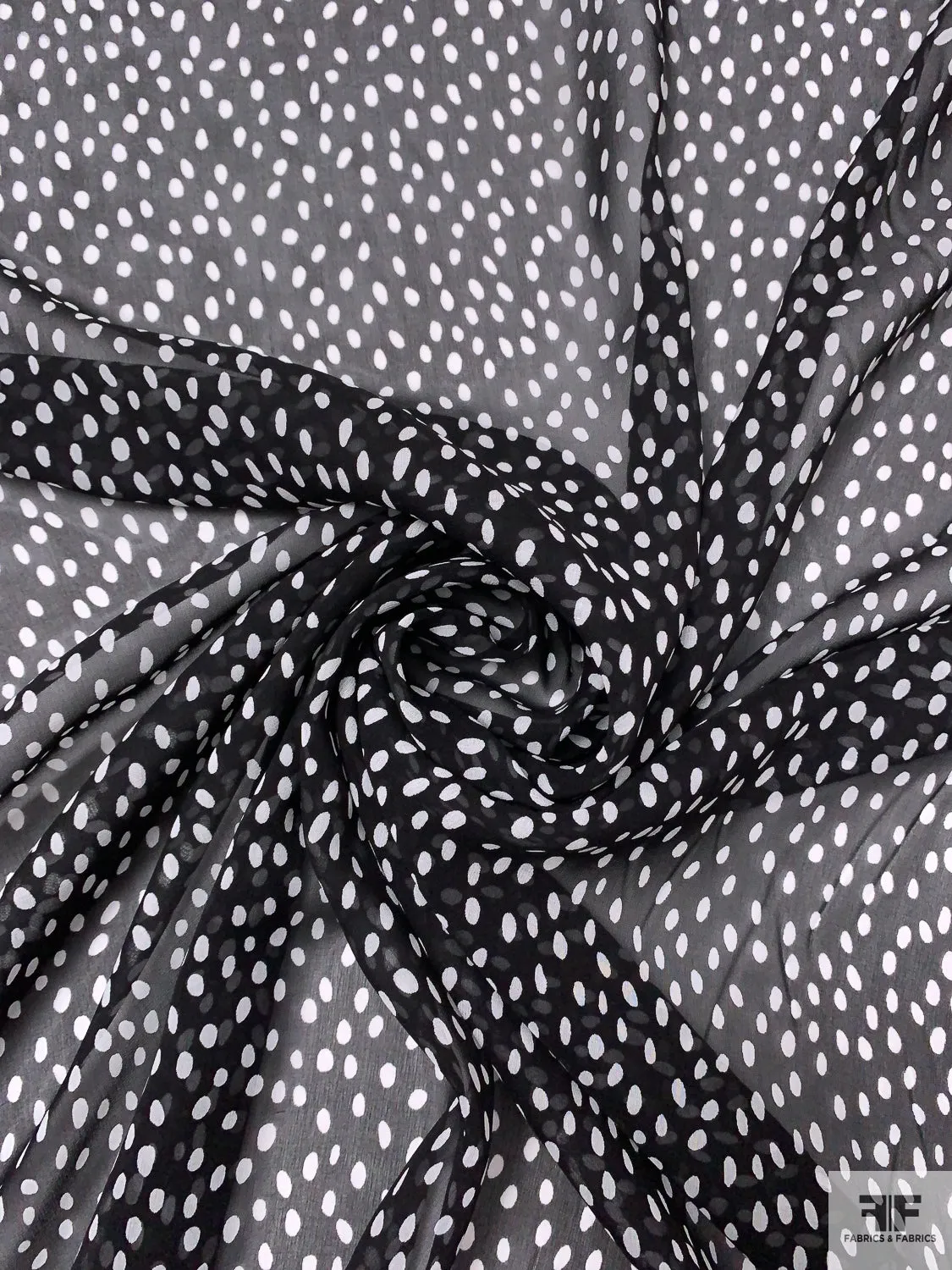 Dotted Printed Silk Chiffon - Black / White
