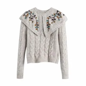 EMBROIDERY SHAWL SWEATER