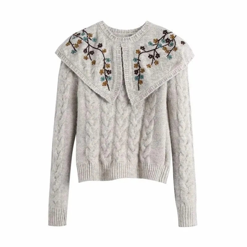 EMBROIDERY SHAWL SWEATER