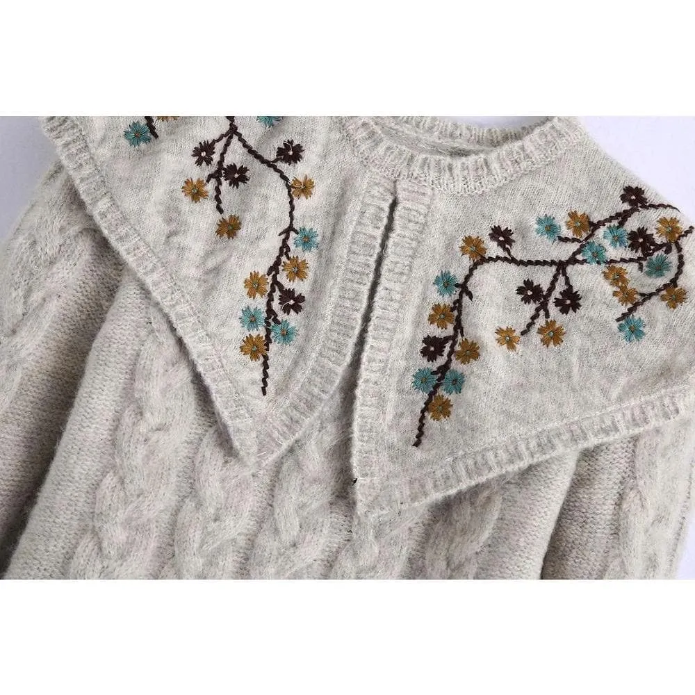 EMBROIDERY SHAWL SWEATER
