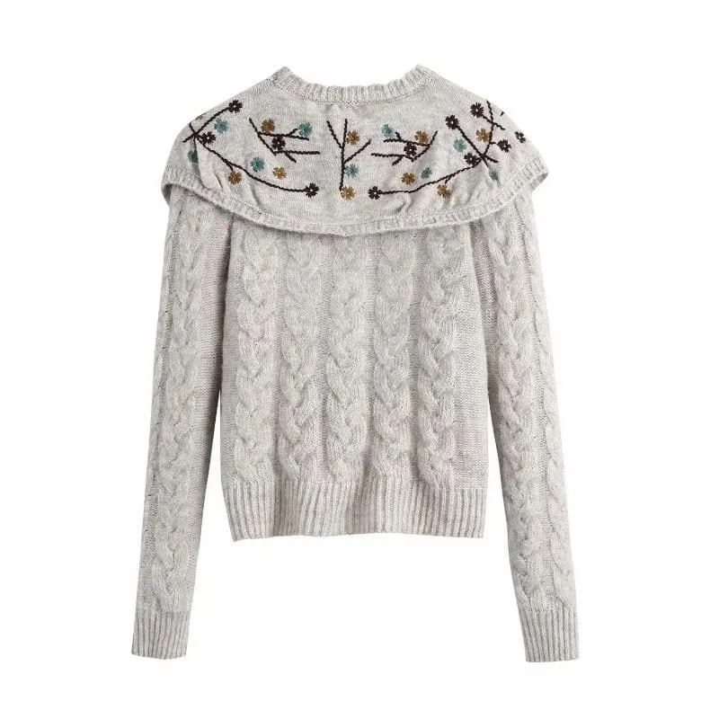 EMBROIDERY SHAWL SWEATER