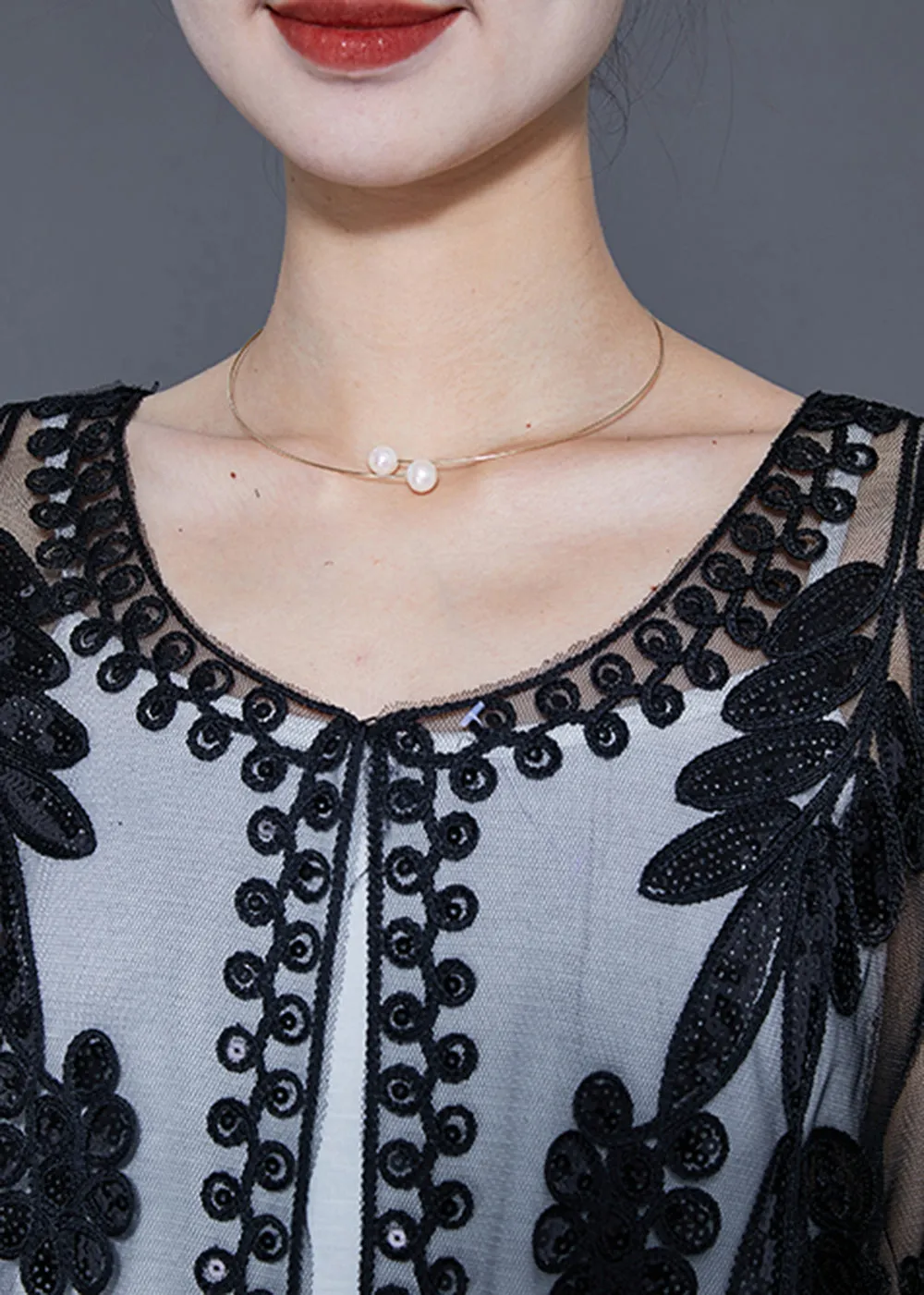 Fashion Black Sequins Embroideried Tulle Cardigans Summer LY5582