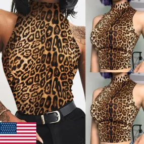 Fashion Women Summer Vest Top Sleeveless Blouse Leopard Print Tank Tops