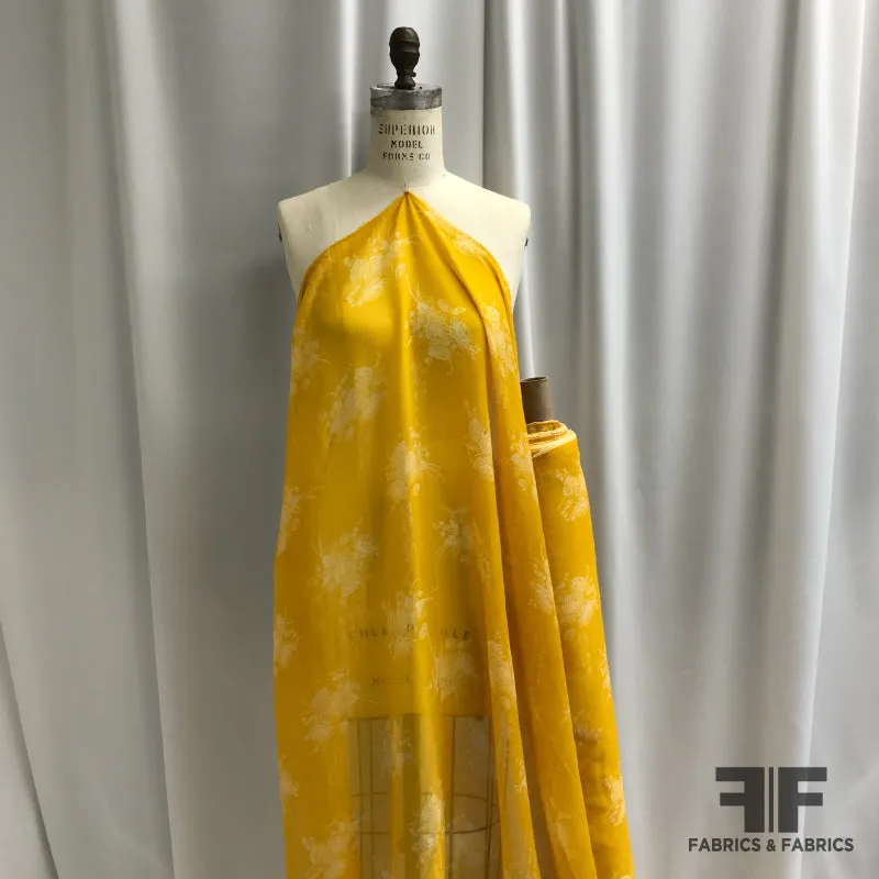 Floral Crinkled Printed Silk Chiffon - Yellow