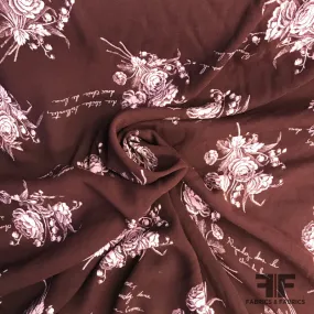 Floral Printed Rayon Crepe - Burgundy / Pink