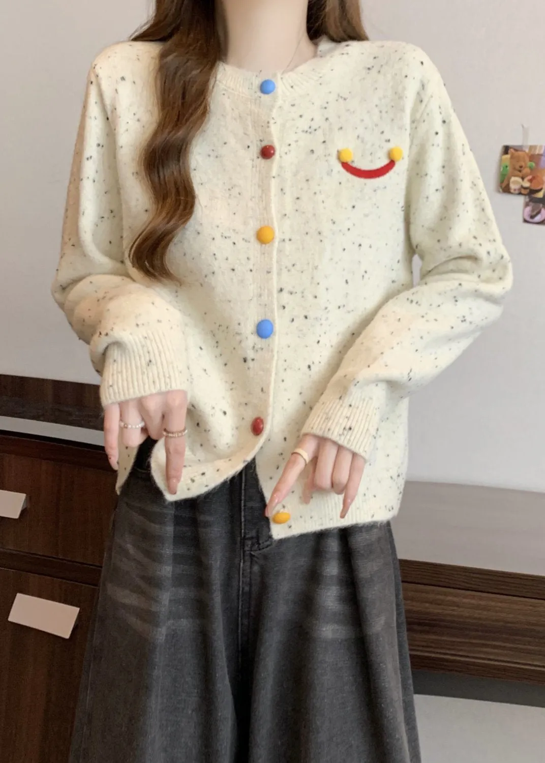 French Red O Neck Button Knit Cardigans Winter RG020
