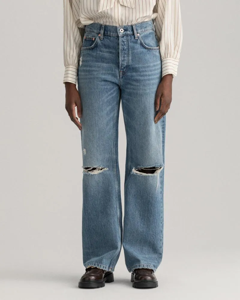 Gant Apparel Womens HW RELAXED STRAIGHT RIP JEANS 973/MID BLUE VINTAGE
