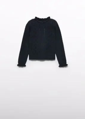 Girls Black Mock Neck Knitted Sweater