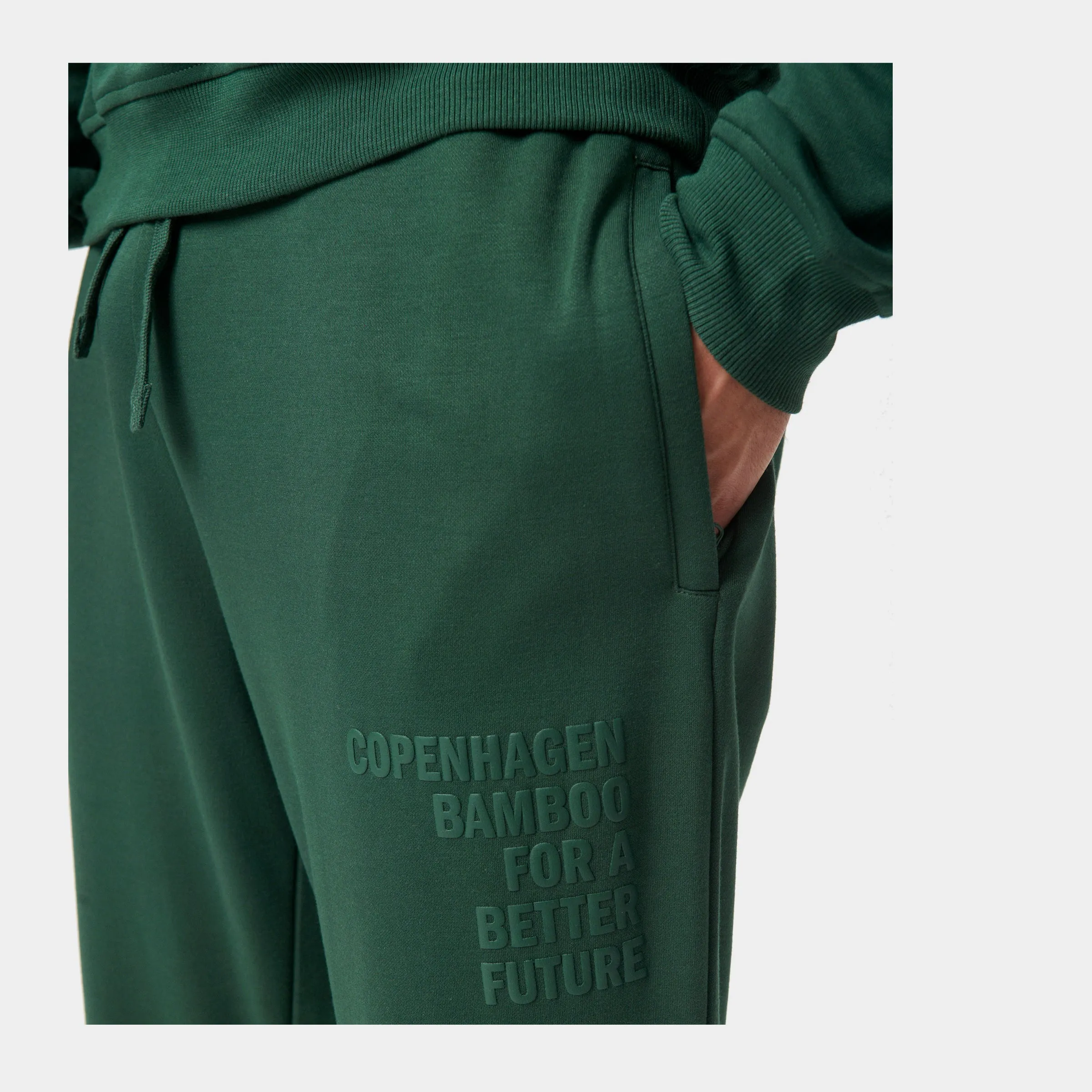Grønt bambus hoodie joggingsæt med logo