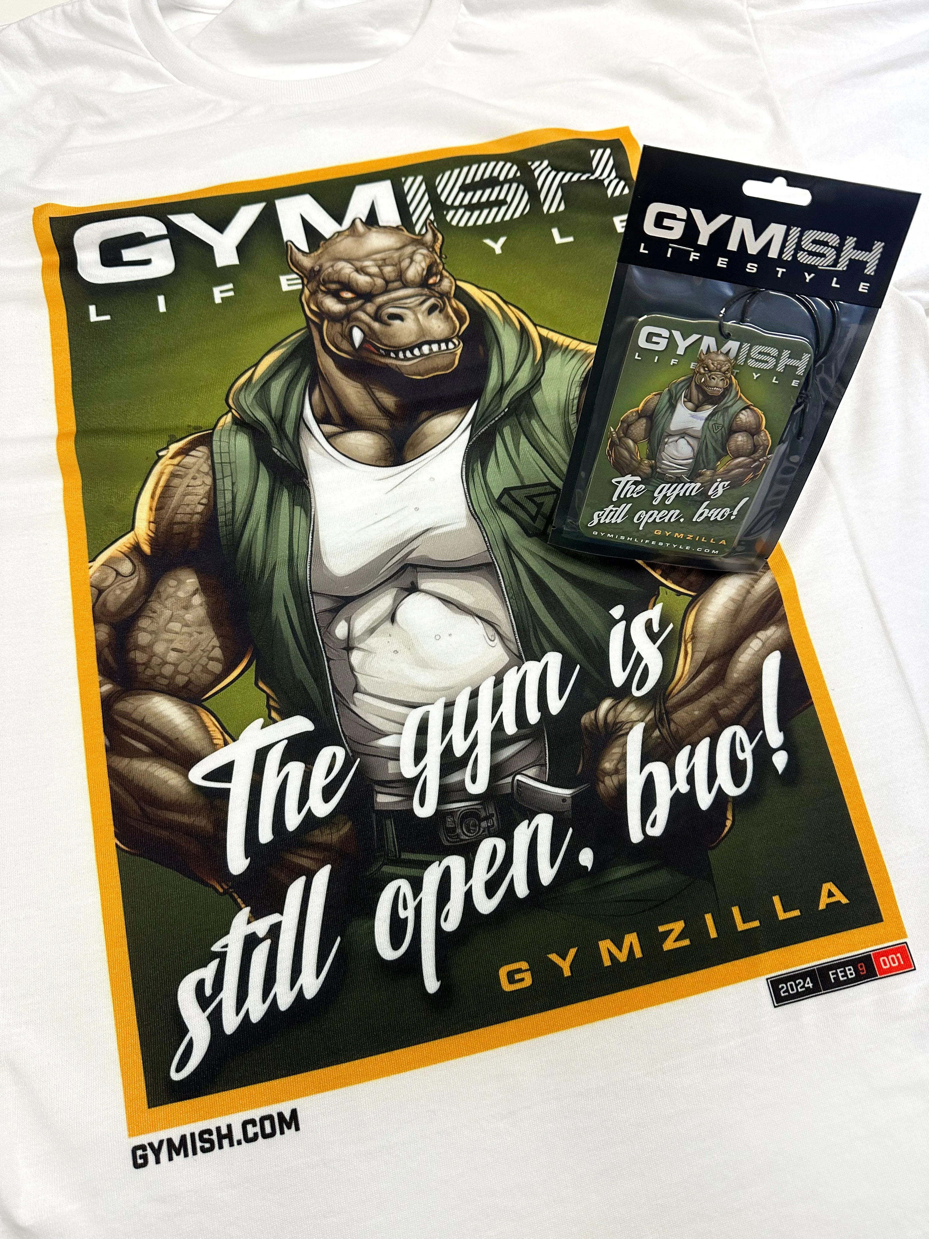 Gymzilla Gym Still Open Funny Workout T-Shirts for Men with Air Freshener Gift Set