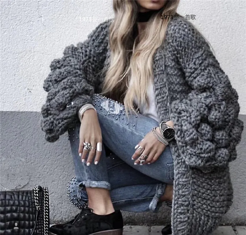 Handmade Knitwear Long Ball Bishop Sleeves Women Cardigan