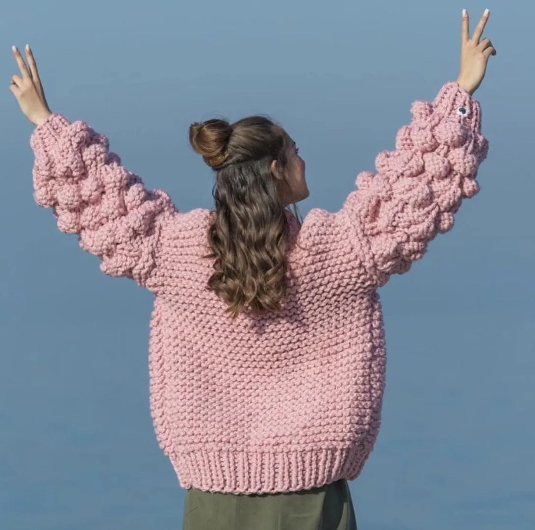 Handmade Knitwear Long Ball Bishop Sleeves Women Cardigan