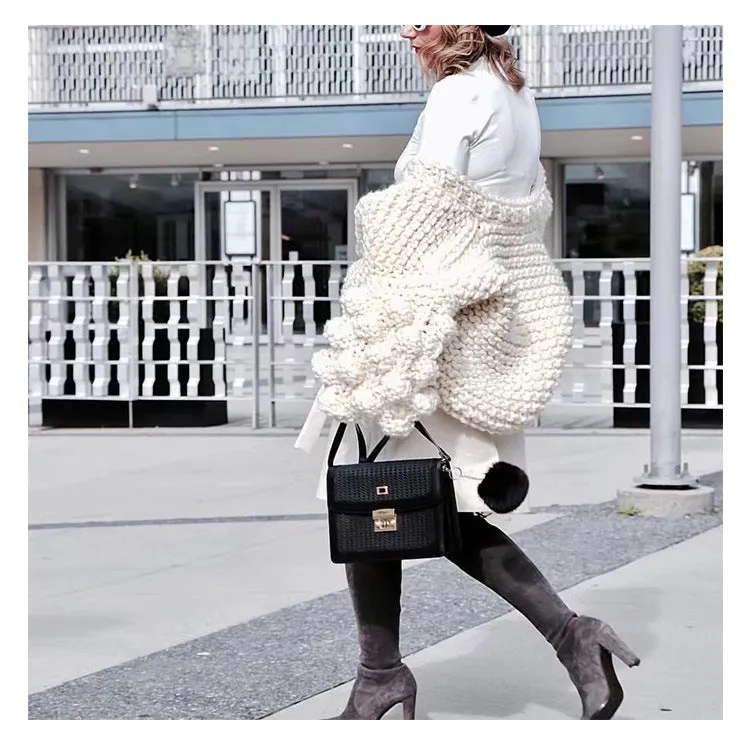 Handmade Knitwear Long Ball Bishop Sleeves Women Cardigan