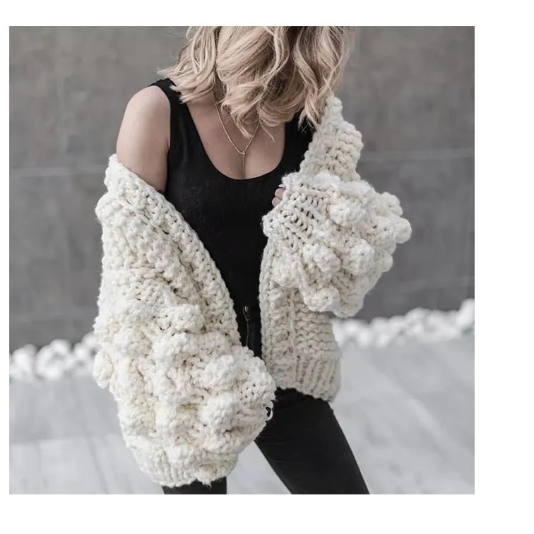 Handmade Knitwear Long Ball Bishop Sleeves Women Cardigan