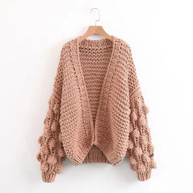 Handmade Knitwear Long Ball Bishop Sleeves Women Cardigan