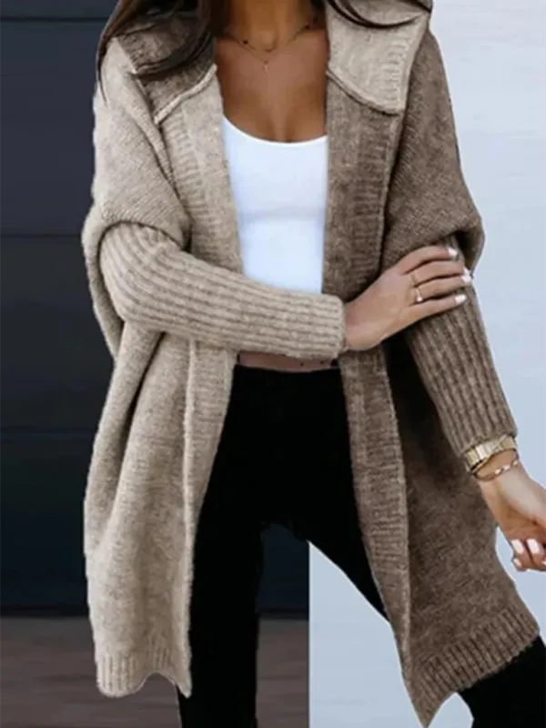 Hooded Cardigan Color Block Knitted Sweater