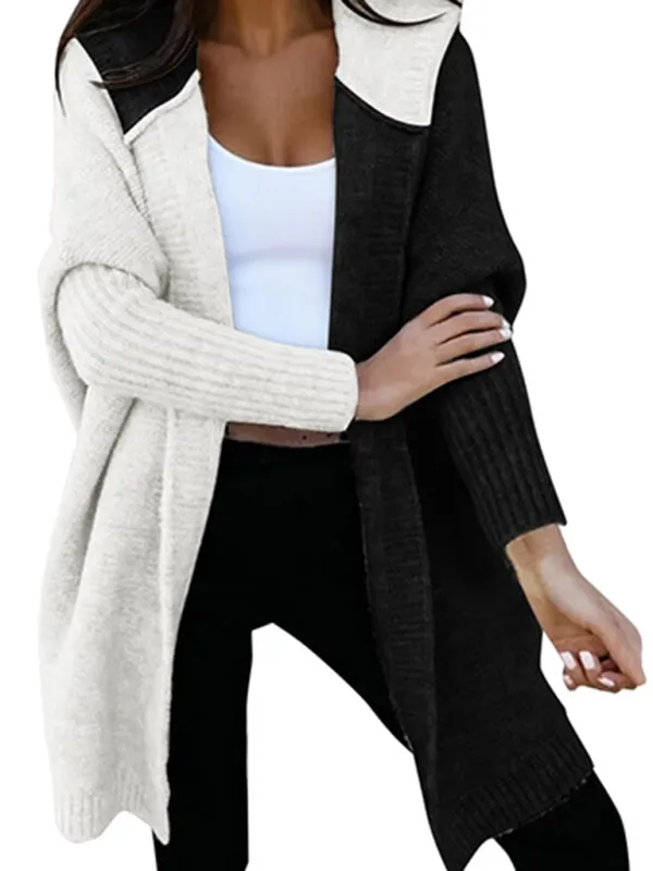 Hooded Cardigan Color Block Knitted Sweater