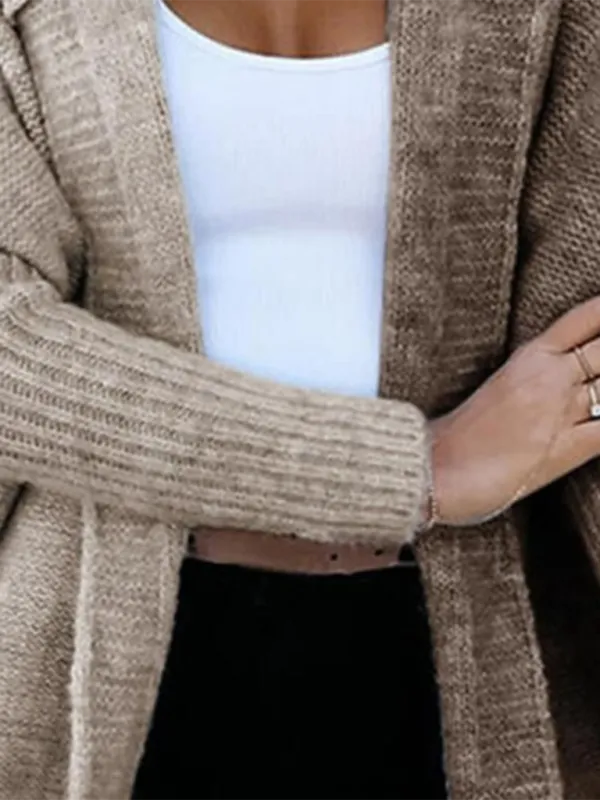 Hooded Cardigan Color Block Knitted Sweater