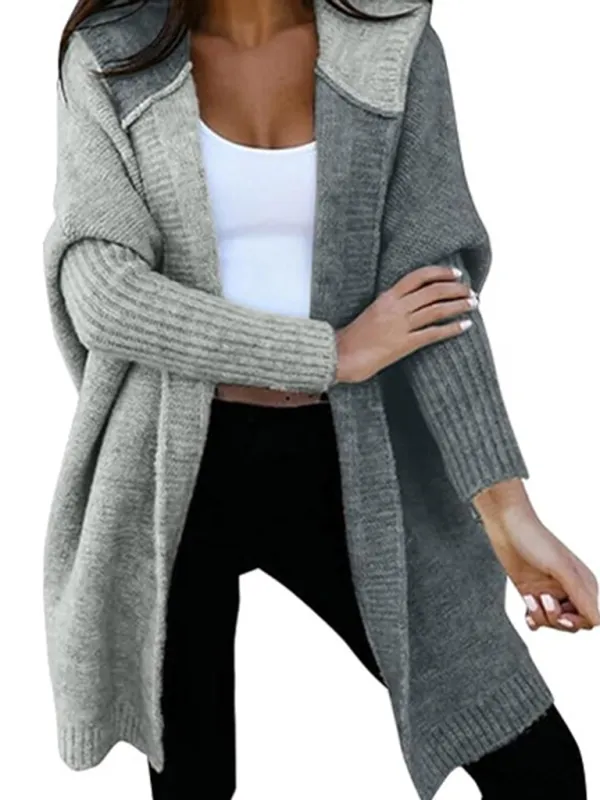 Hooded Cardigan Color Block Knitted Sweater