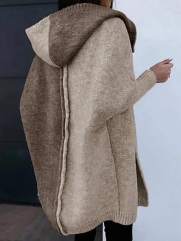Hooded Cardigan Color Block Knitted Sweater
