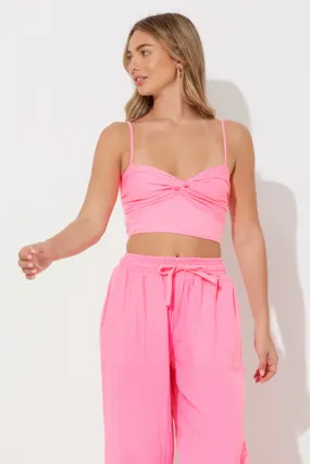 Hot Pink Solid  Gauze Twist Tank