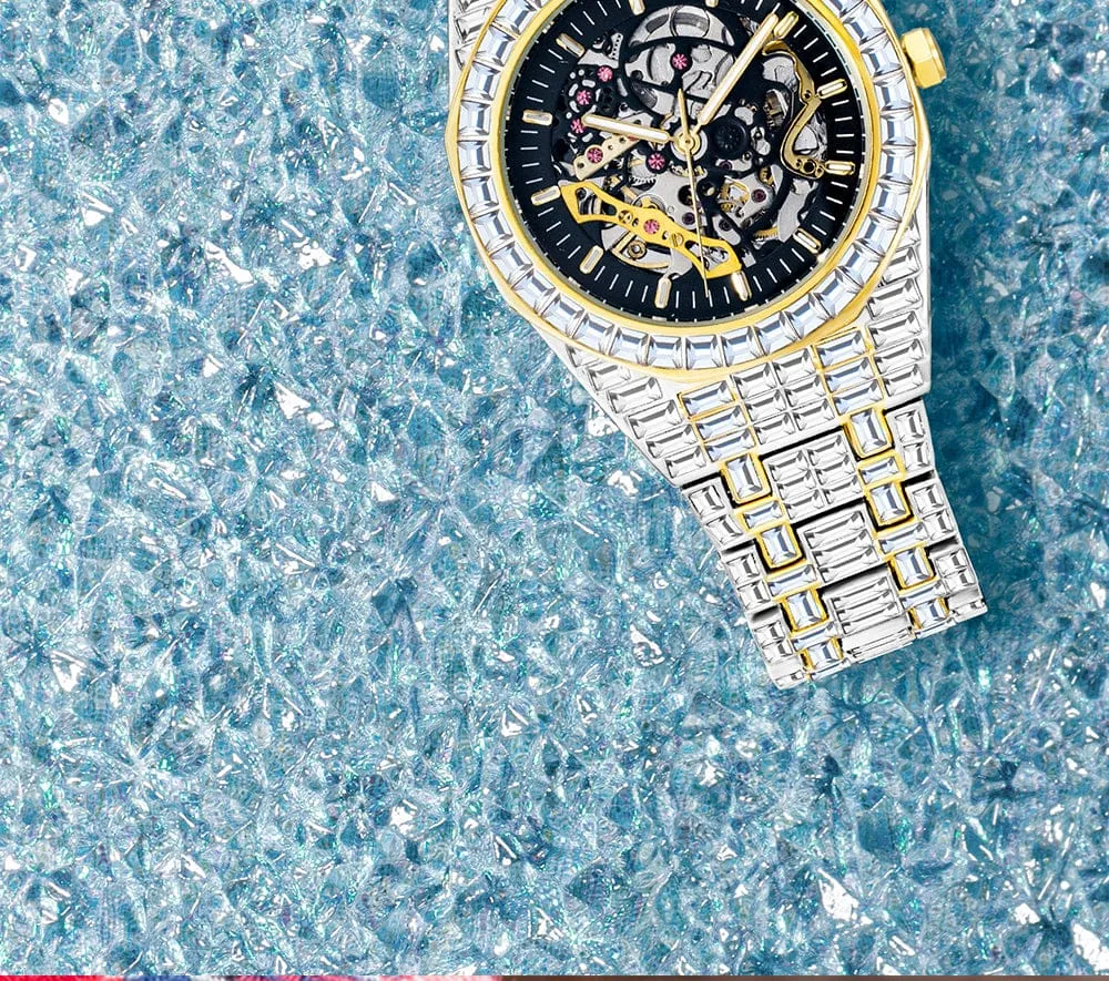 Iced Men's Mechanical Baguette Watch