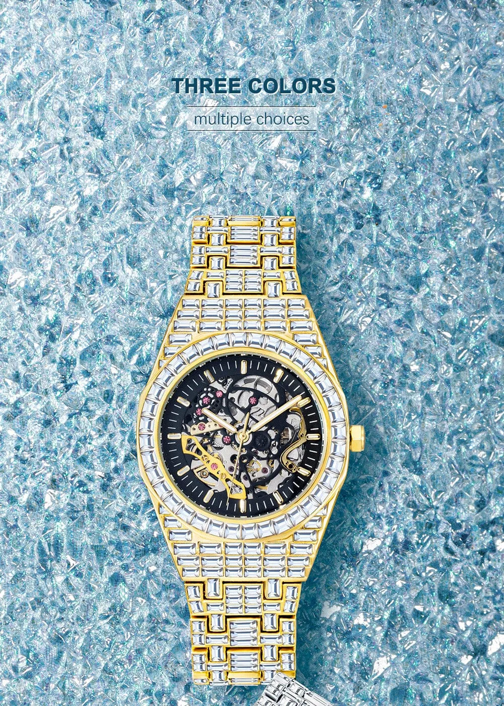 Iced Men's Mechanical Baguette Watch