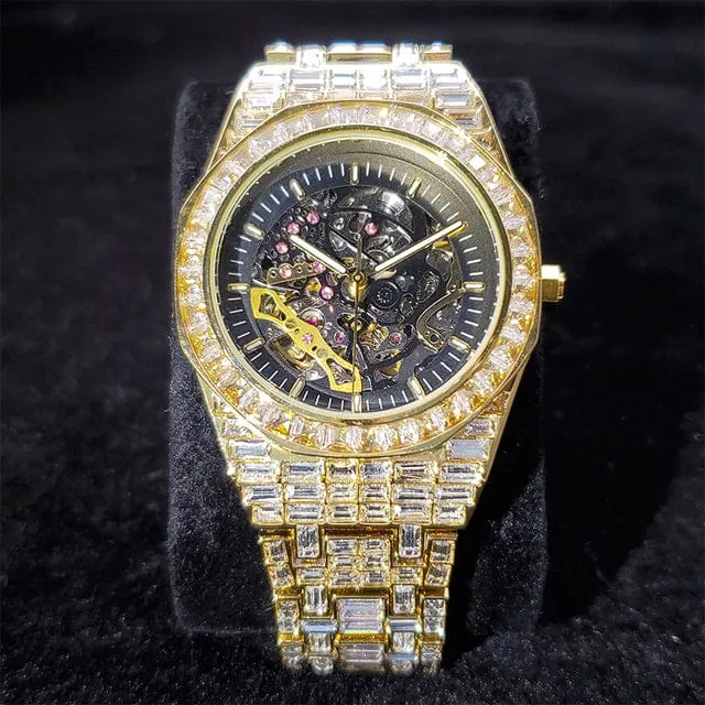 Iced Men's Mechanical Baguette Watch