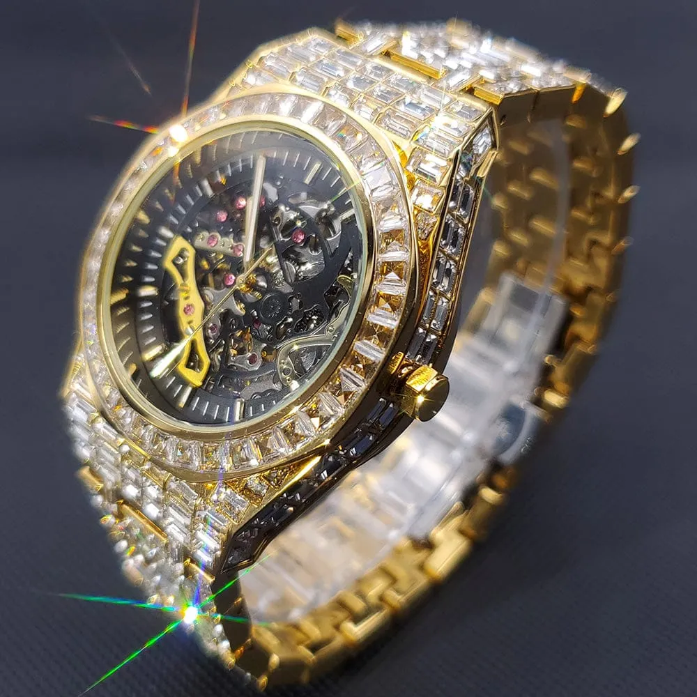 Iced Men's Mechanical Baguette Watch