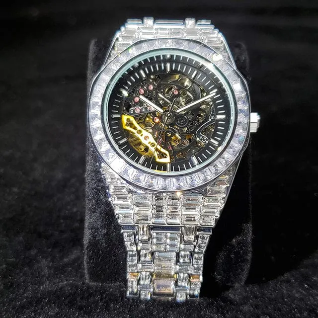 Iced Men's Mechanical Baguette Watch