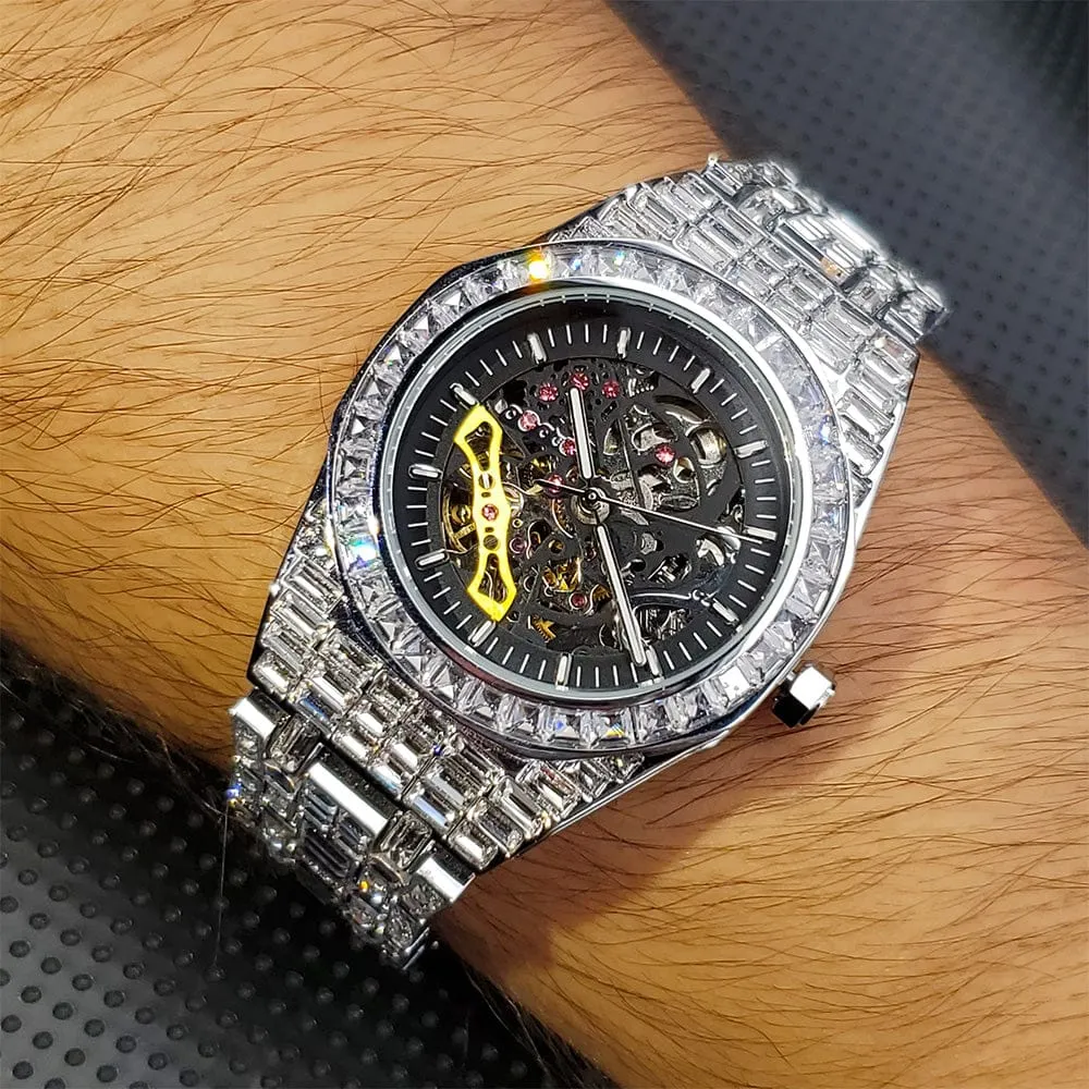 Iced Men's Mechanical Baguette Watch