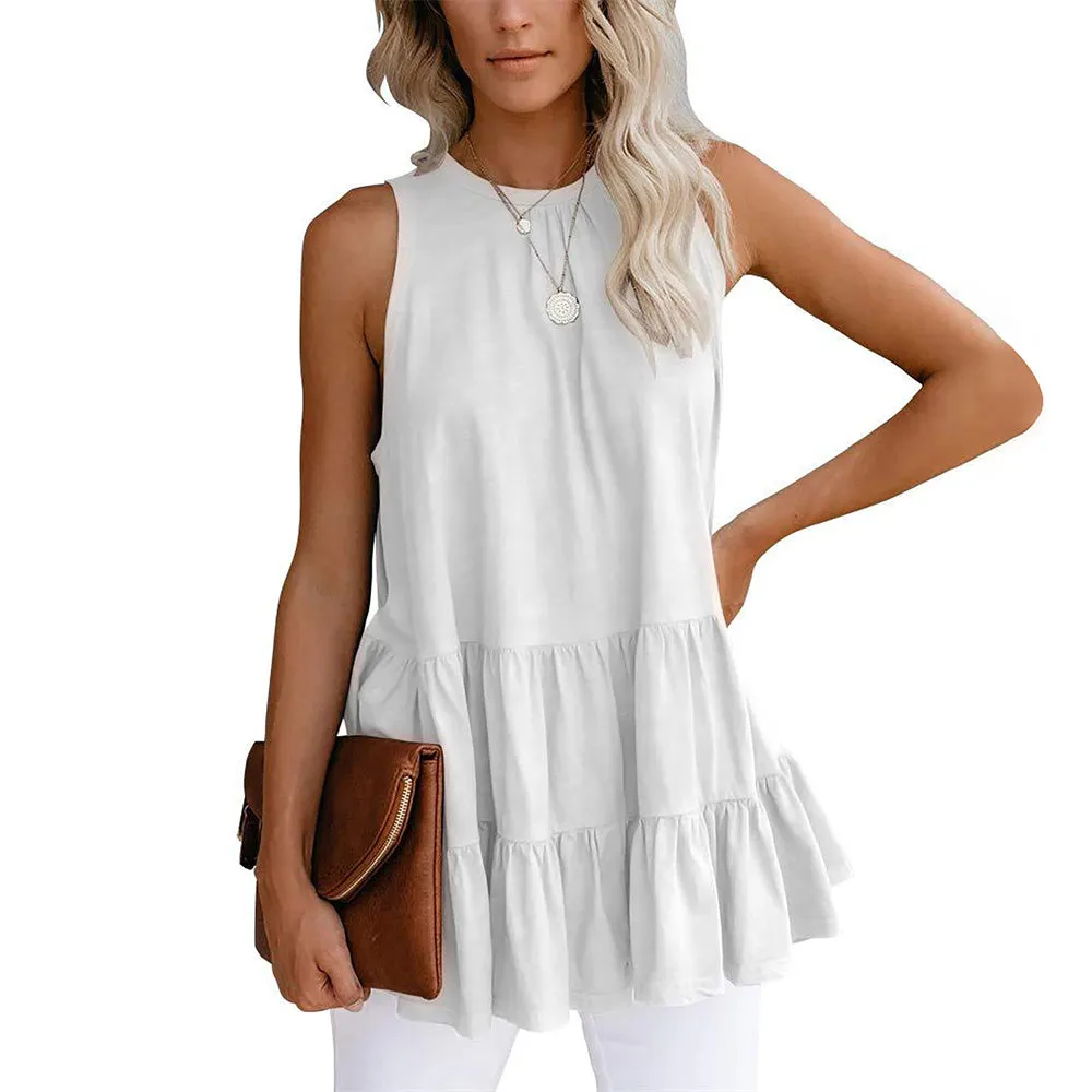 JuliaFashion - 2024 Women's Round Neck Sleeveless Splicing Loose Vest Tops