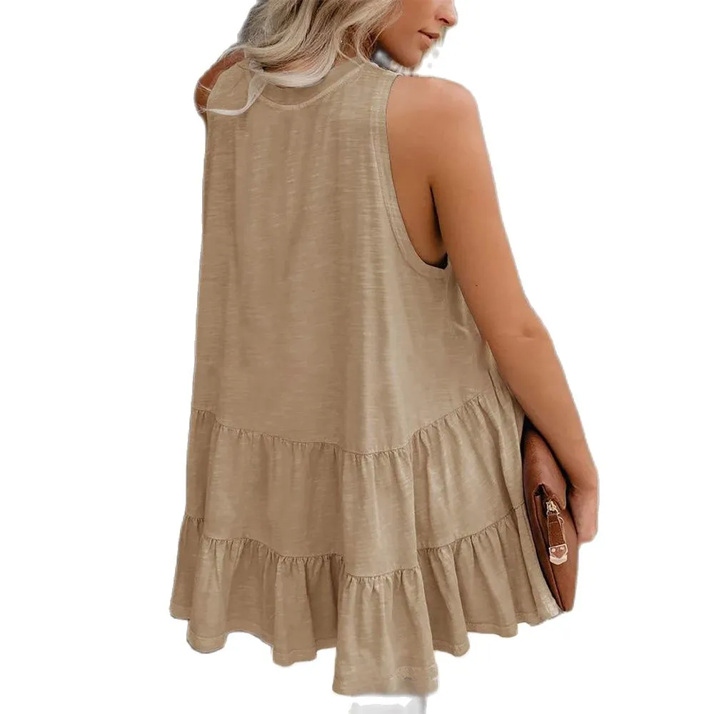 JuliaFashion - 2024 Women's Round Neck Sleeveless Splicing Loose Vest Tops