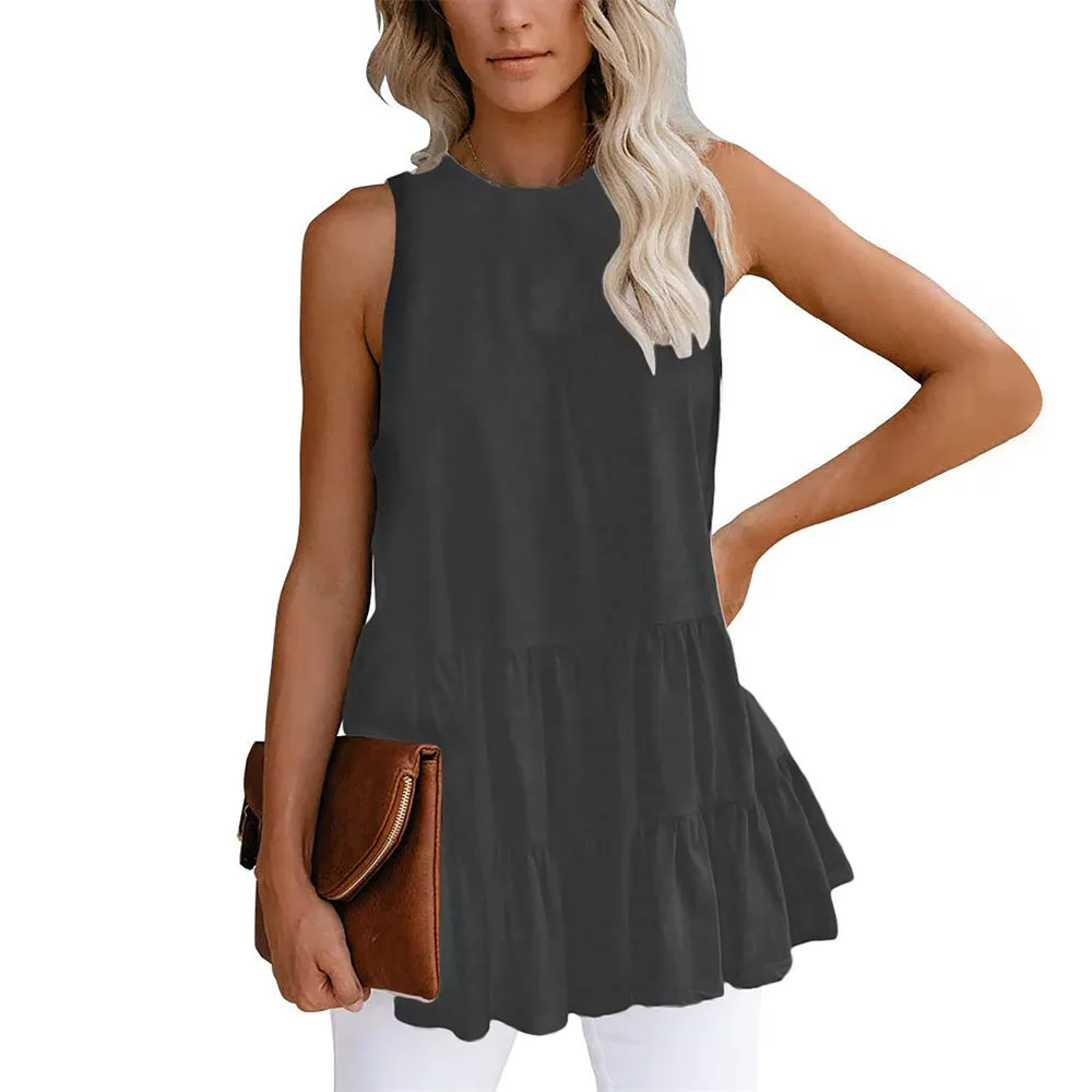 JuliaFashion - 2024 Women's Round Neck Sleeveless Splicing Loose Vest Tops