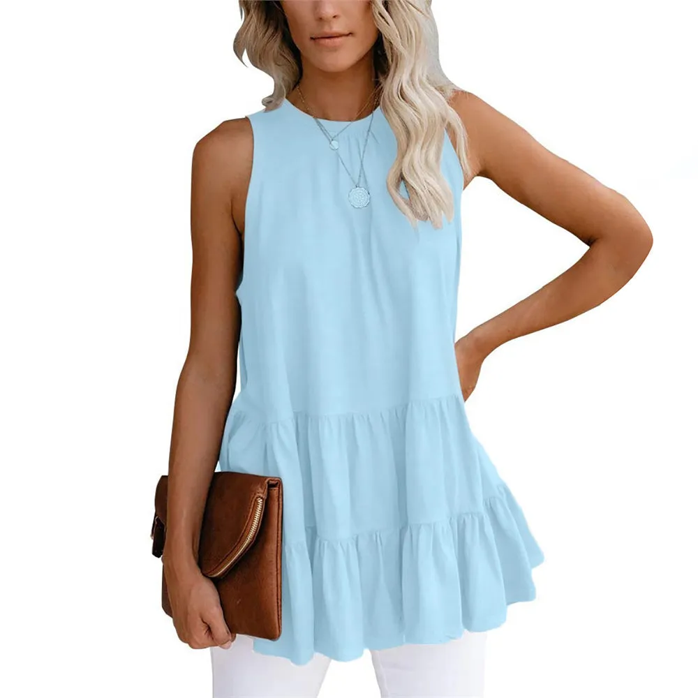 JuliaFashion - 2024 Women's Round Neck Sleeveless Splicing Loose Vest Tops