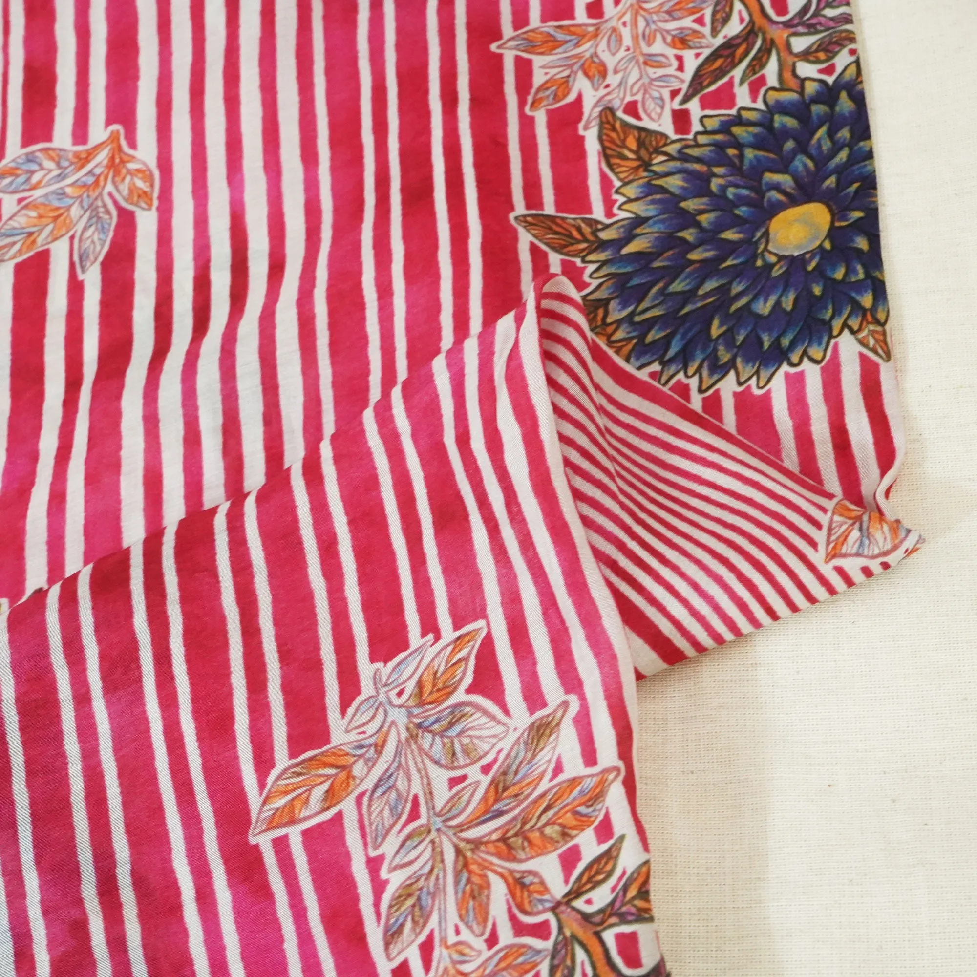 Magenta & White Floral Print Muslin Fabric GT-24666