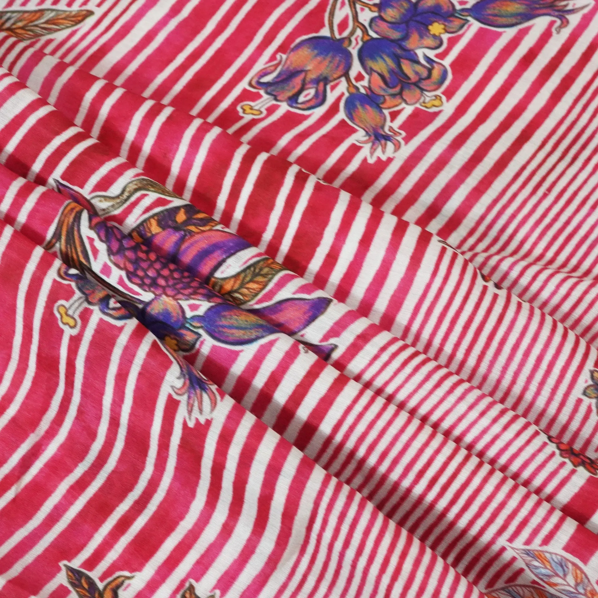 Magenta & White Floral Print Muslin Fabric GT-24666