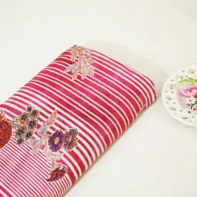 Magenta & White Floral Print Muslin Fabric GT-24666