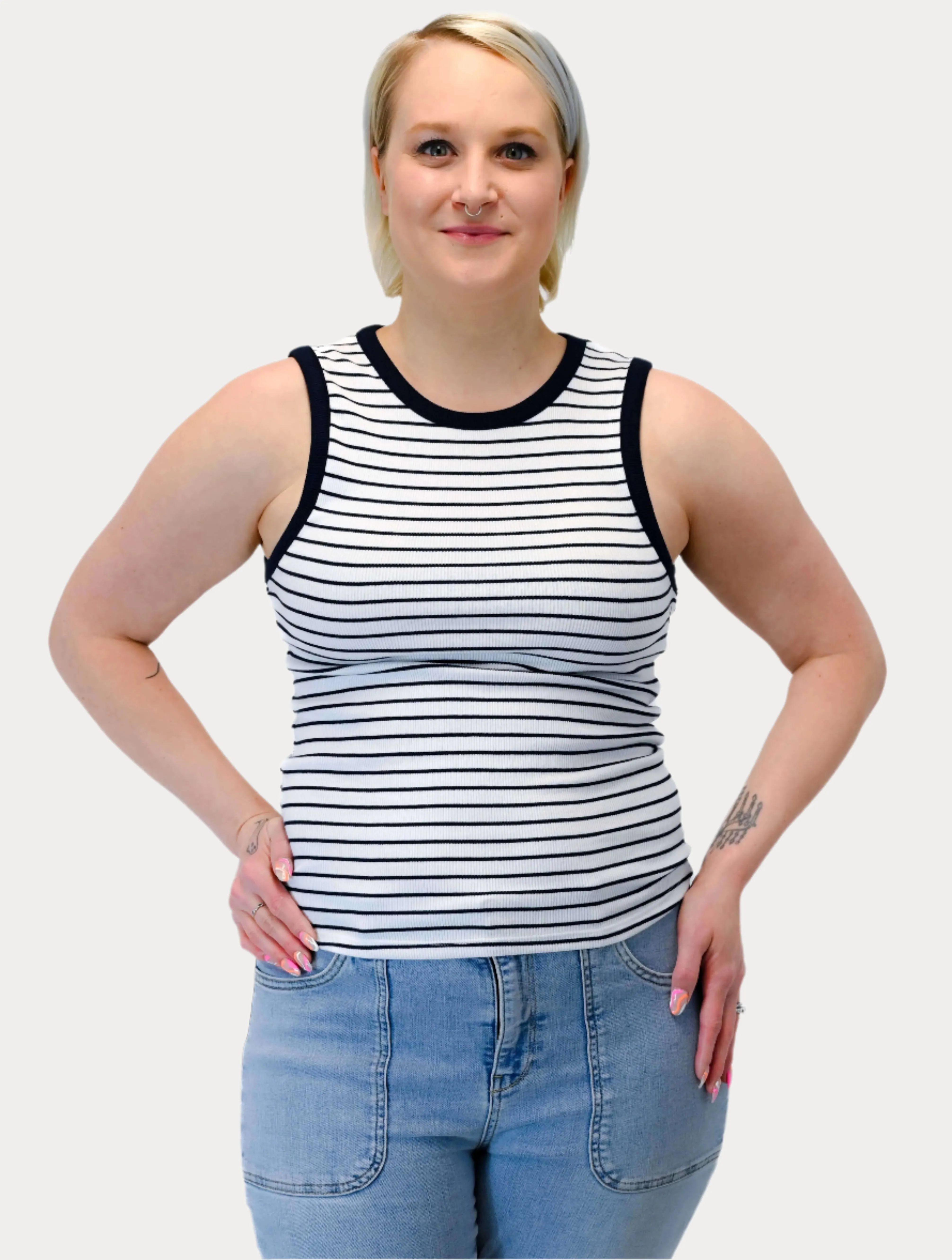 Maria Striped Crew Neck Muscle Tank