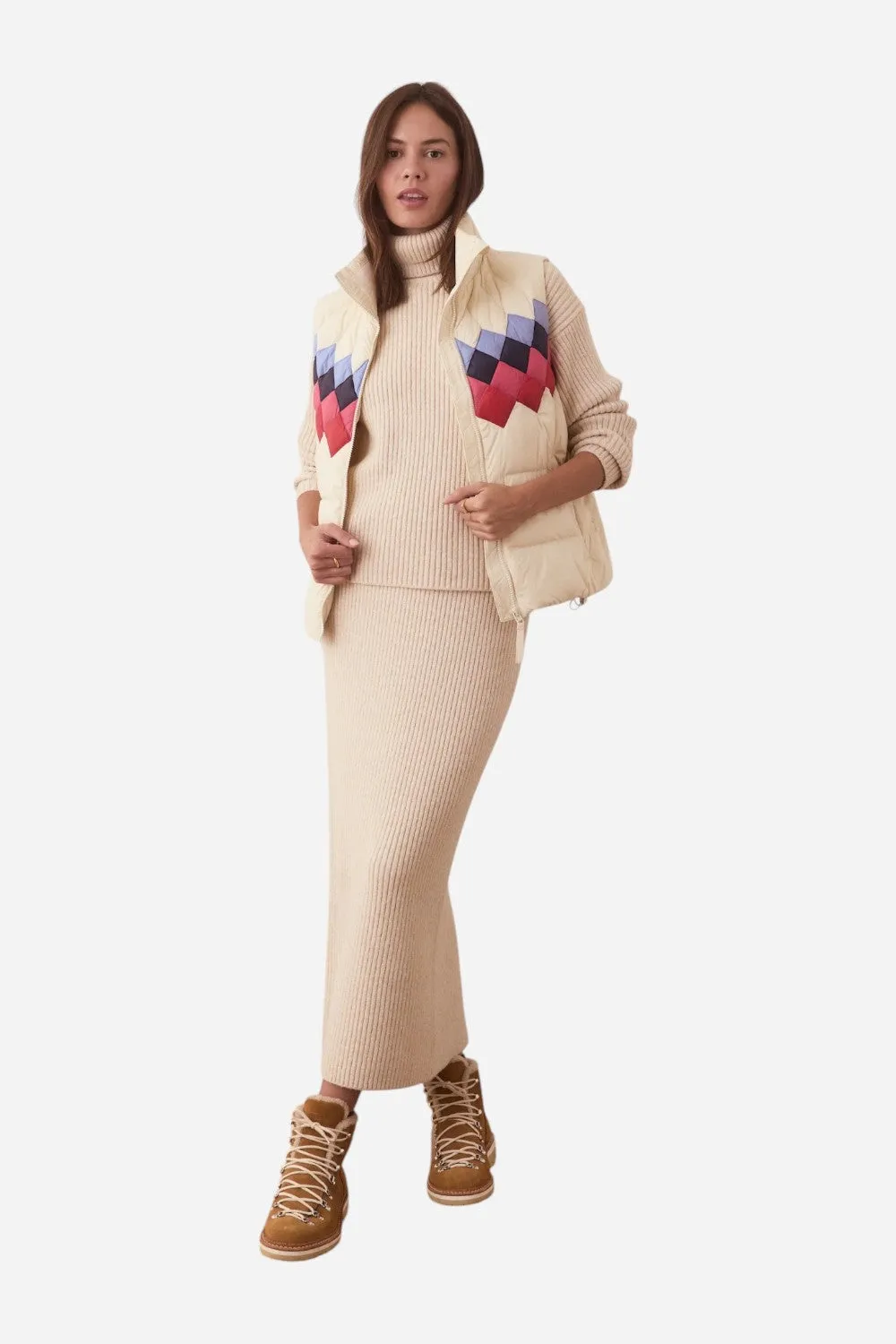 Marine Layer Archive Multi Fair Isle Puffer Vest in Antique White