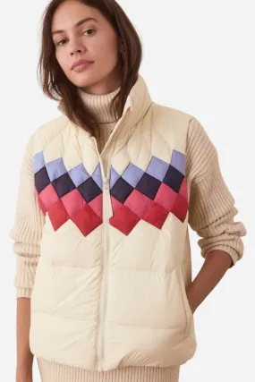 Marine Layer Archive Multi Fair Isle Puffer Vest in Antique White