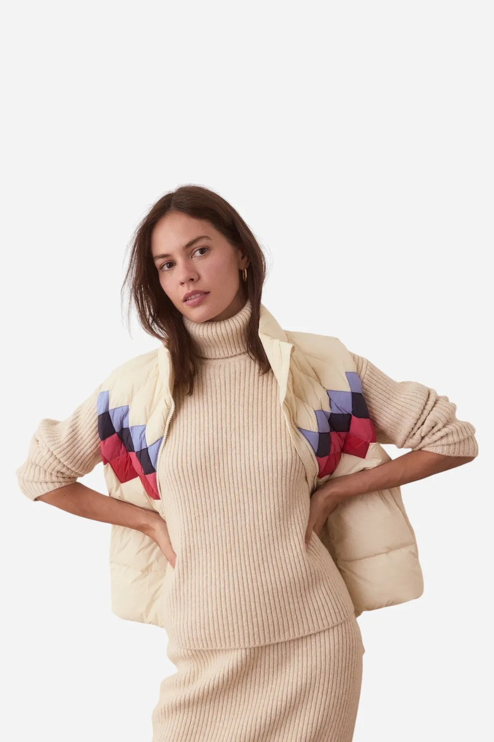Marine Layer Archive Multi Fair Isle Puffer Vest in Antique White