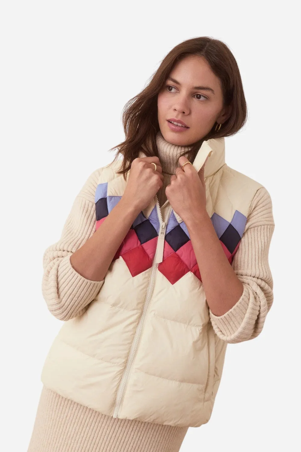 Marine Layer Archive Multi Fair Isle Puffer Vest in Antique White