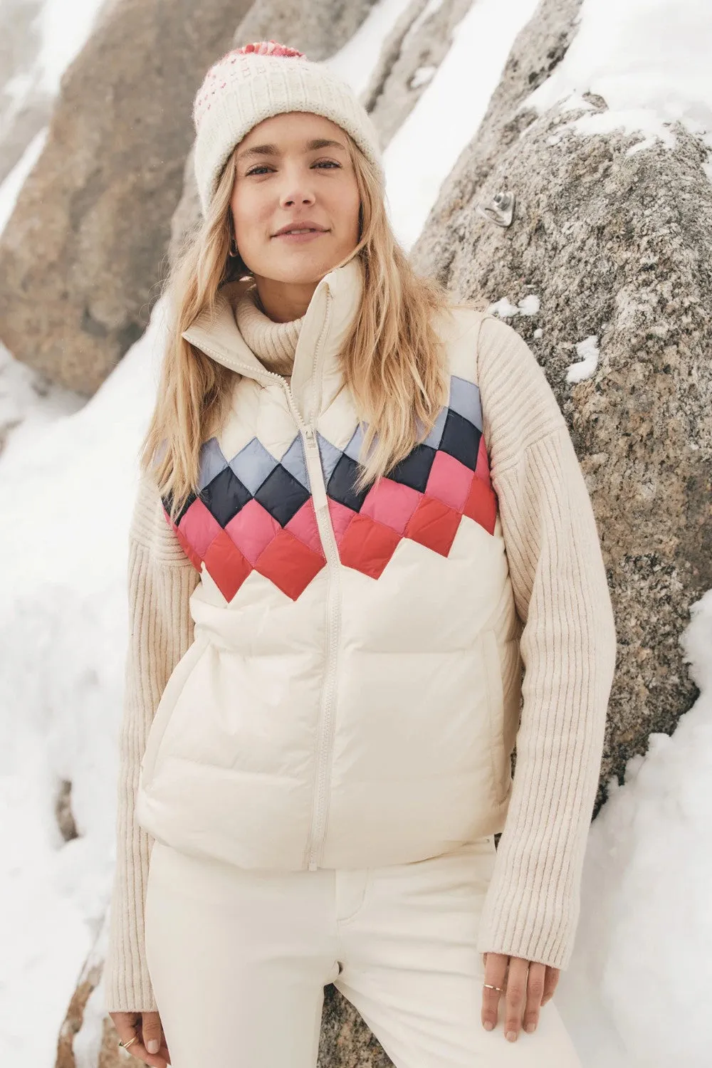 Marine Layer Archive Multi Fair Isle Puffer Vest in Antique White