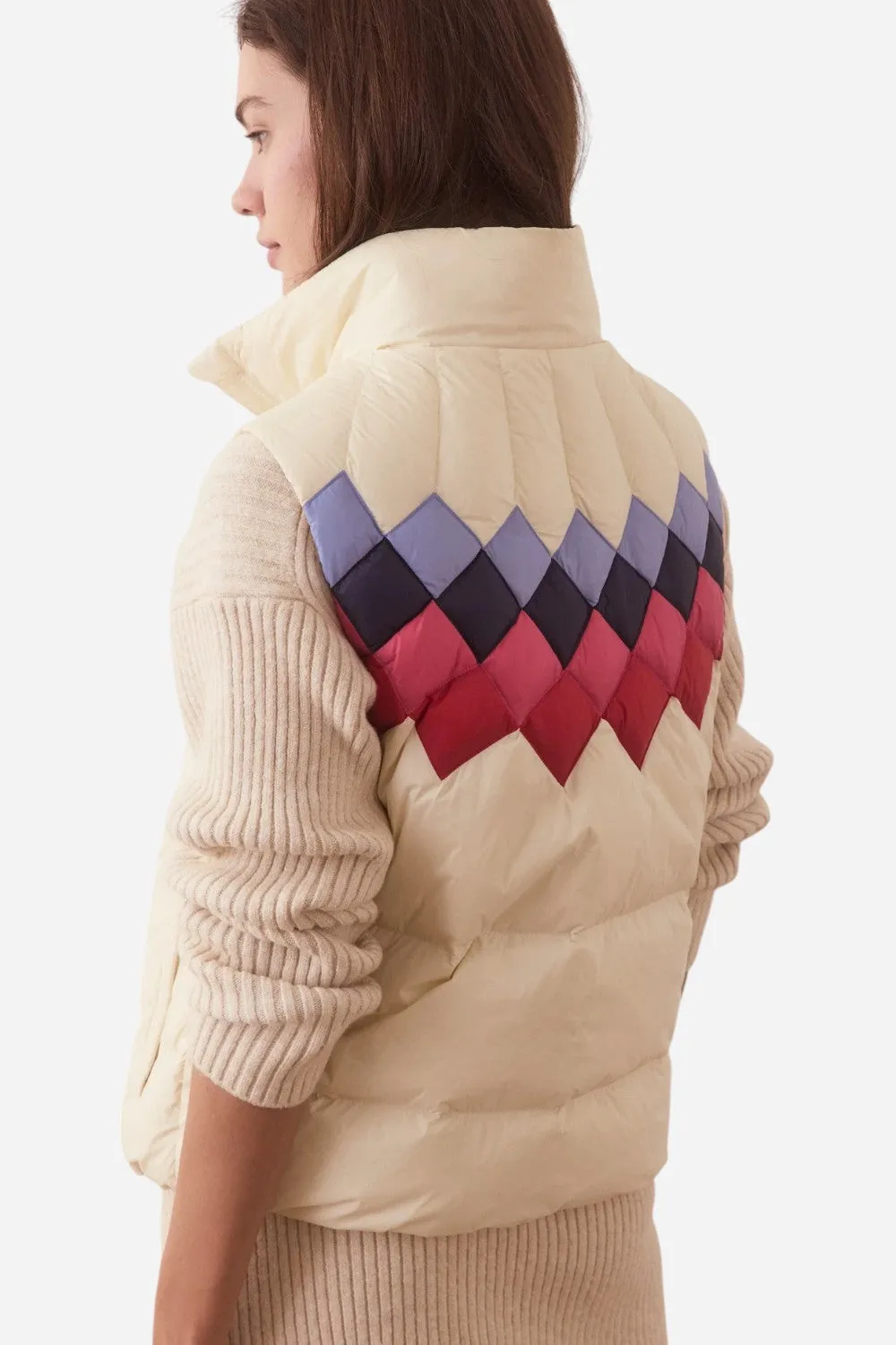 Marine Layer Archive Multi Fair Isle Puffer Vest in Antique White