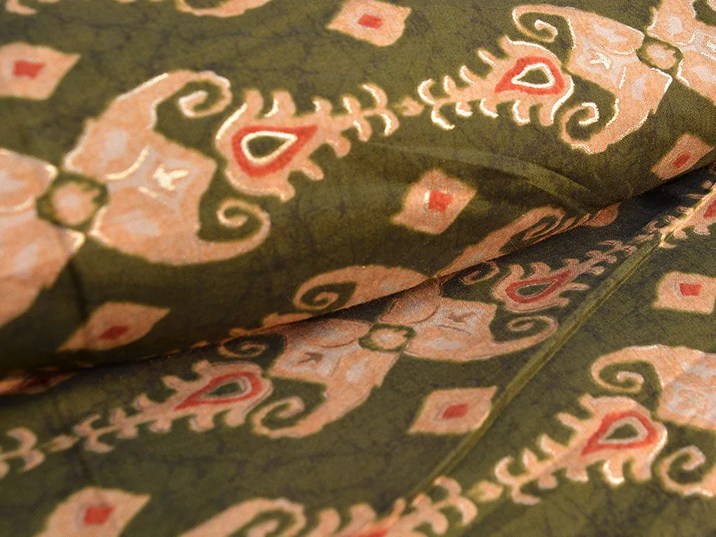 Mehndi Green & Cream Stripes Motifs Premium Modal Chanderi Silk Fabric