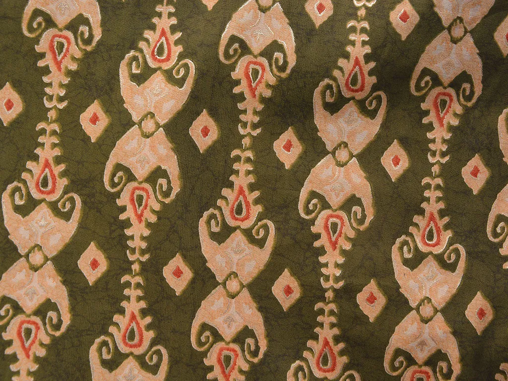 Mehndi Green & Cream Stripes Motifs Premium Modal Chanderi Silk Fabric