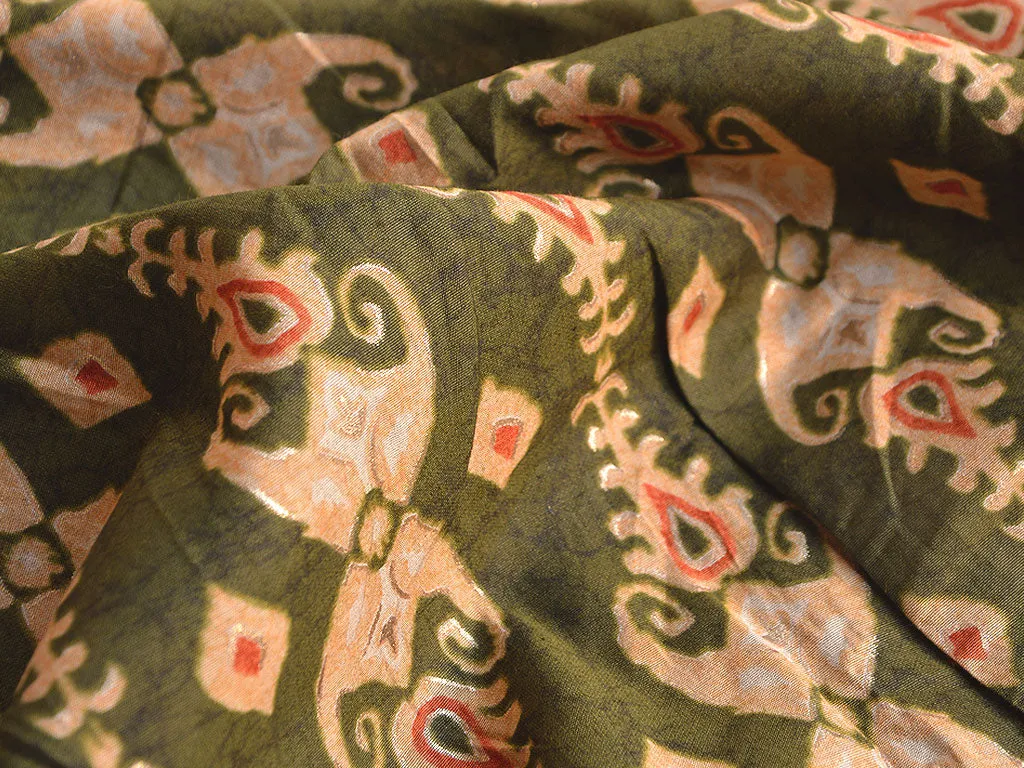 Mehndi Green & Cream Stripes Motifs Premium Modal Chanderi Silk Fabric